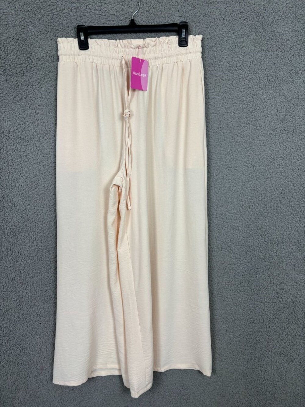AusLook Women's  Wide-Leg Pants Elastic Waistband Pockets-Ivory Size Lg NWT's.
